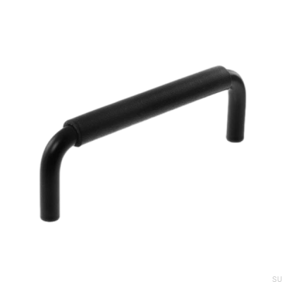 Länglicher Möbelgriff LS 7353 128 Schwarzes Metall mit schwarzem Leder