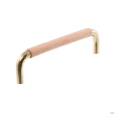 Länglicher Möbelgriff LL 7353 96 Poliertes Gold mit Naturleder