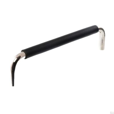Länglicher Möbelgriff LS 7353 96 Poliertes Nickel mit schwarzem Leder