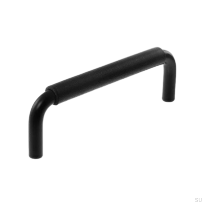 Länglicher Möbelgriff LS 7353 96 Schwarzes Metall mit schwarzem Leder