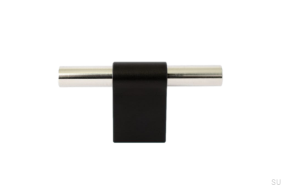 Möbelknopf T-Bar Line Mix 60 Metall schwarz mit poliertem Stahl