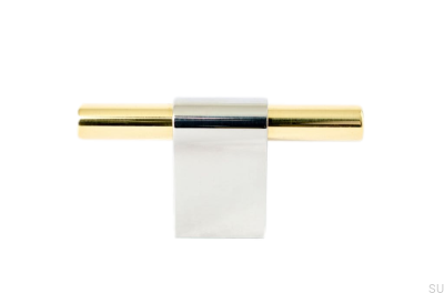 Möbelknopf T-Bar Line Mix 60 Polierter Stahl mit poliertem Messing