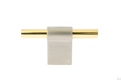 Möbelknopf T-Bar Line Mix 60 Gebürsteter Stahl mit poliertem Messing