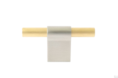 Möbelknopf T-Bar Line Mix 60 Gebürsteter Stahl mit gebürstetem Messing