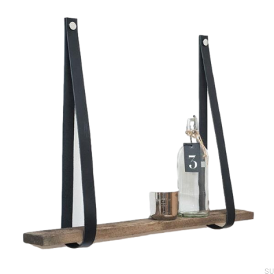 Schwarzer Regalhalter aus Leder mit Nickel