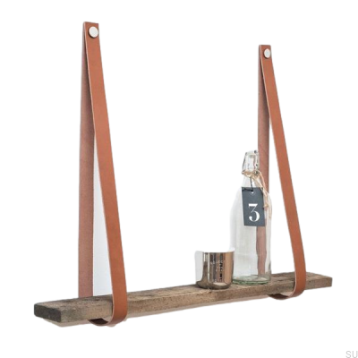 Brauner Leder, vernickelter Regalhalter