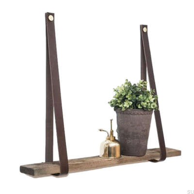 Regalhalter aus braunem Leder und Gold
