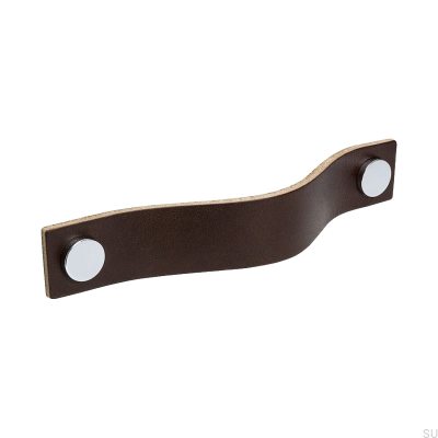 Länglicher Möbelgriff Loop 128 Leder Braun mit Chrom