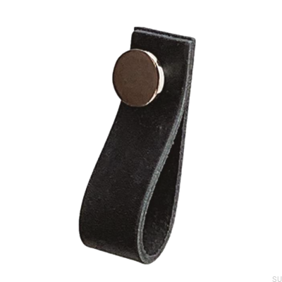 Möbelgriff Loop 80 Schwarzes Leder mit poliertem Silber