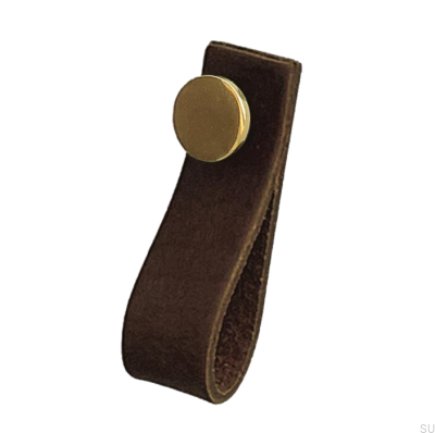 Möbelgriff Loop 80 Leder Braun mit Gold