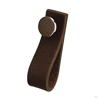 Möbelgriff Loop 80 Leder Braun mit poliertem Silber