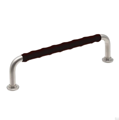 Länglicher Möbelgriff 1353 128 Gebürstetes Nickel mit schwarzem Leder