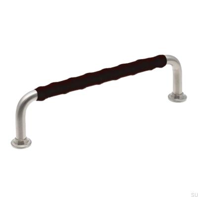Länglicher Möbelgriff LL 1353 128 Gebürstetes Nickel mit schwarzem Leder