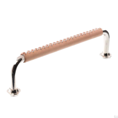 Länglicher Möbelgriff 1353 128 Poliertes Nickel mit Leder