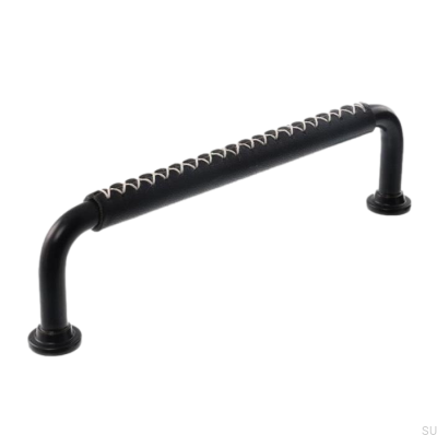 Längsmöbelgriff LX 1353 128 Schwarz mit schwarzem Leder