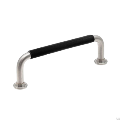 Länglicher Möbelgriff LS 1353 96 Gebürstetes Nickel mit schwarzem Leder