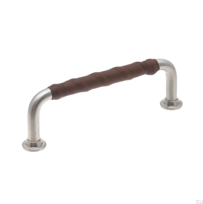 Länglicher Möbelgriff 1353 96 Gebürstetes Nickel mit braunem Leder
