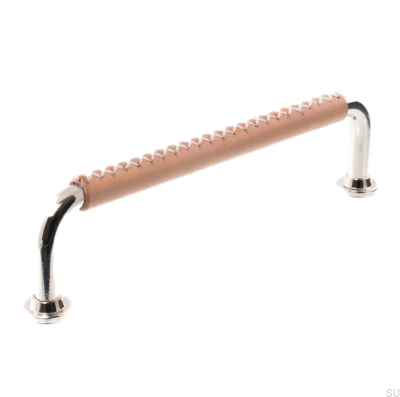 Länglicher Möbelgriff 1353 96 Poliertes Nickel mit Leder