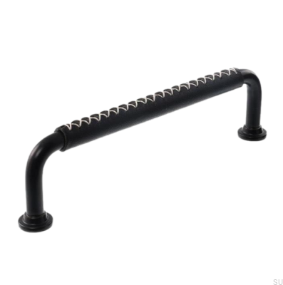 Längsmöbelgriff LX 1353 96 Schwarz mit schwarzem Leder