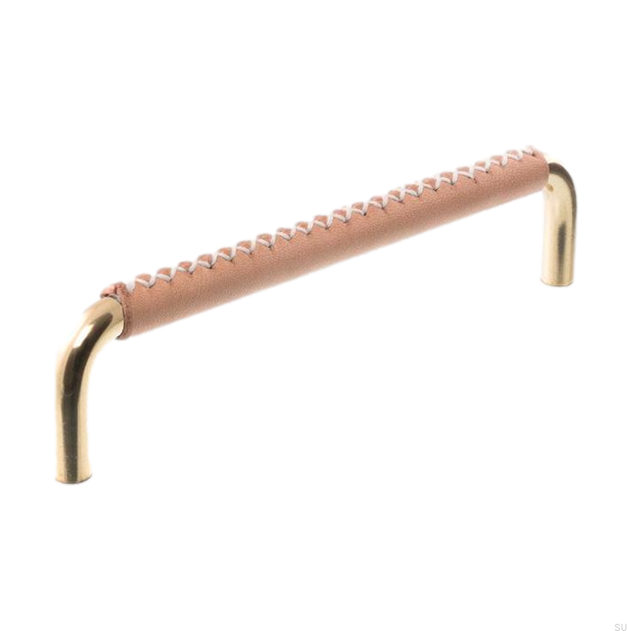 Uchwyt meblowy podłużny 7353 128 Mosiężny Polerowany ze Skórą .png