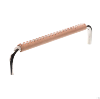 Länglicher Möbelgriff 7353 128 Poliertes Nickel mit Leder