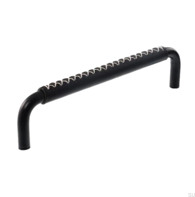 Länglicher Möbelgriff 7353 128 Mattschwarz mit schwarzem Leder