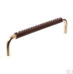 Uchwyt meblowy podłużny 7353 96 Mosiężny Polerowany z Brązową Skórą.png