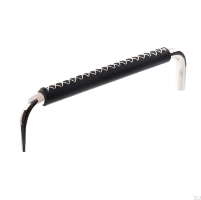 Länglicher Möbelgriff LX 7353 96 Poliertes Nickel mit schwarzem Leder