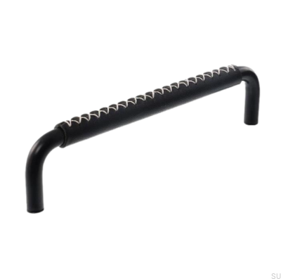 Länglicher Möbelgriff 7353 96 Schwarz mit schwarzem Leder