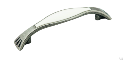 Länglicher Möbelgriff 1881 96 Antiksilber mit Weiß