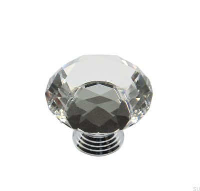 Möbelknopf GL02 aus Glas mit verchromtem Messing