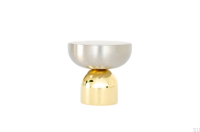 Kokeshi Mix 3032 Möbelknopf, poliertes Messing, unlackiert mit gebürstetem Stahl