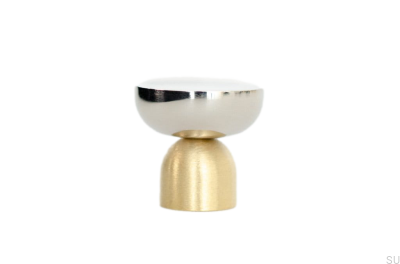 Kokeshi Mix 3032 Möbelknopf aus gebürstetem Messing, unlackiert mit poliertem Stahl