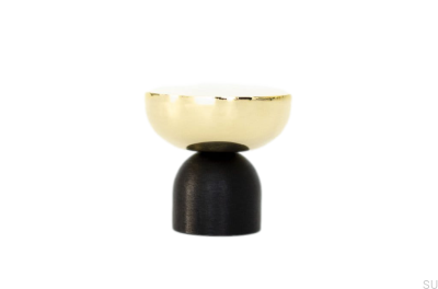 Kokeshi Mix 3032 Möbelknopf, Aluminium, Schwarz mit poliertem Messing