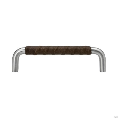 Ss-A 128 länglicher Möbelgriff, Stahl, dunkelbraunes Leder