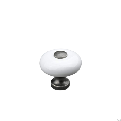 Tods 30 Porzellan-Möbelknopf in Weiß mit antikem Zinn