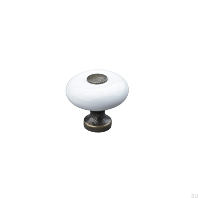 Tods 30 Möbelknopf, weißes Porzellan mit oxidiertem Metall