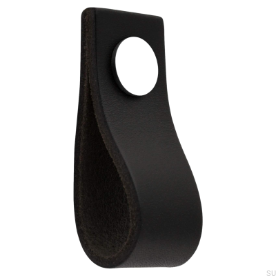 Loop Ari Möbelknopf aus schwarzem Leder mit poliertem Chrom