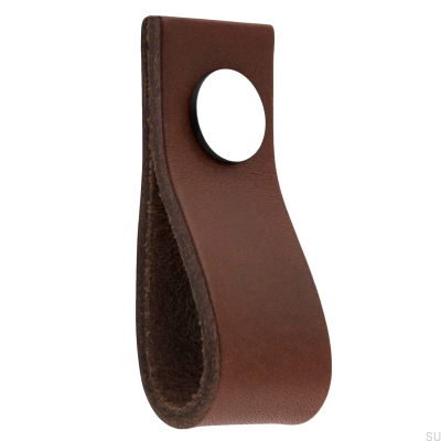 Loop Ari Möbelknopf aus braunem Leder mit poliertem Chrom