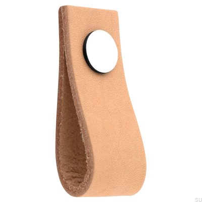 Loop Ari Möbelknopf aus hellbraunem Leder mit poliertem Chrom