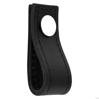 Loop Avio Möbelknopf aus schwarzem Leder mit poliertem Chrom