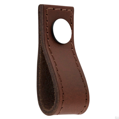 Loop Avio Brauner Ledermöbelknopf mit poliertem Chrom