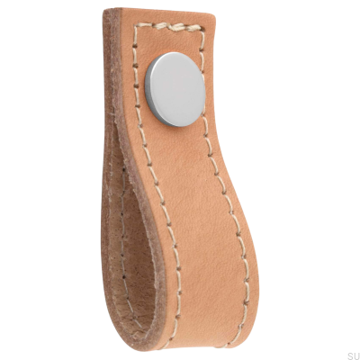 Loop Avio Möbelknopf aus hellbraunem Leder mit poliertem Chrom