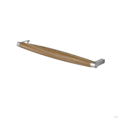 Hjo 256 länglicher Möbelgriff, gebürstetes Silber mit Eichenholz