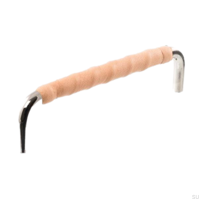 Länglicher Möbelgriff LL 7353 96 Poliertes Nickel mit Naturleder