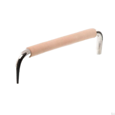 Länglicher Möbelgriff LS 7353 96 Poliertes Nickel mit Naturleder