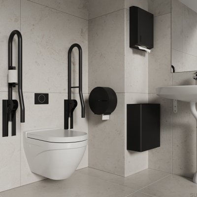Toilettenpapierhalter für Toilettenstange 40134 Mattschwarzer Stahl