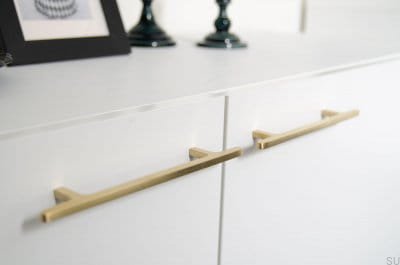 Flat Line 128 länglicher Möbelgriff, gebürstetes Messing, unlackiert