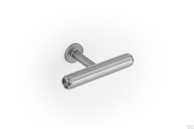 T-Bar Rille Mini Möbelknopf aus gebürstetem Silber aus Aluminium