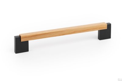 Länglicher Möbelgriff Duo Mini 160, Eichenholz mit schwarzem Aluminium